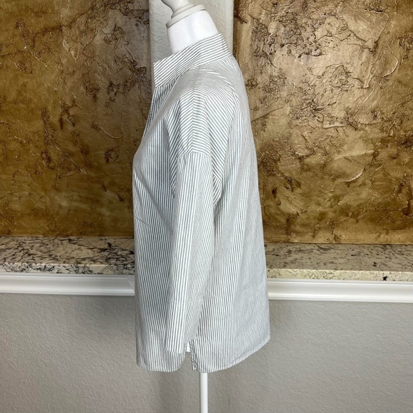 Lafayette 148 New York Popover Shirt Size XS Bracelet Sleeve Gray White Striped - Picture 5 of 11